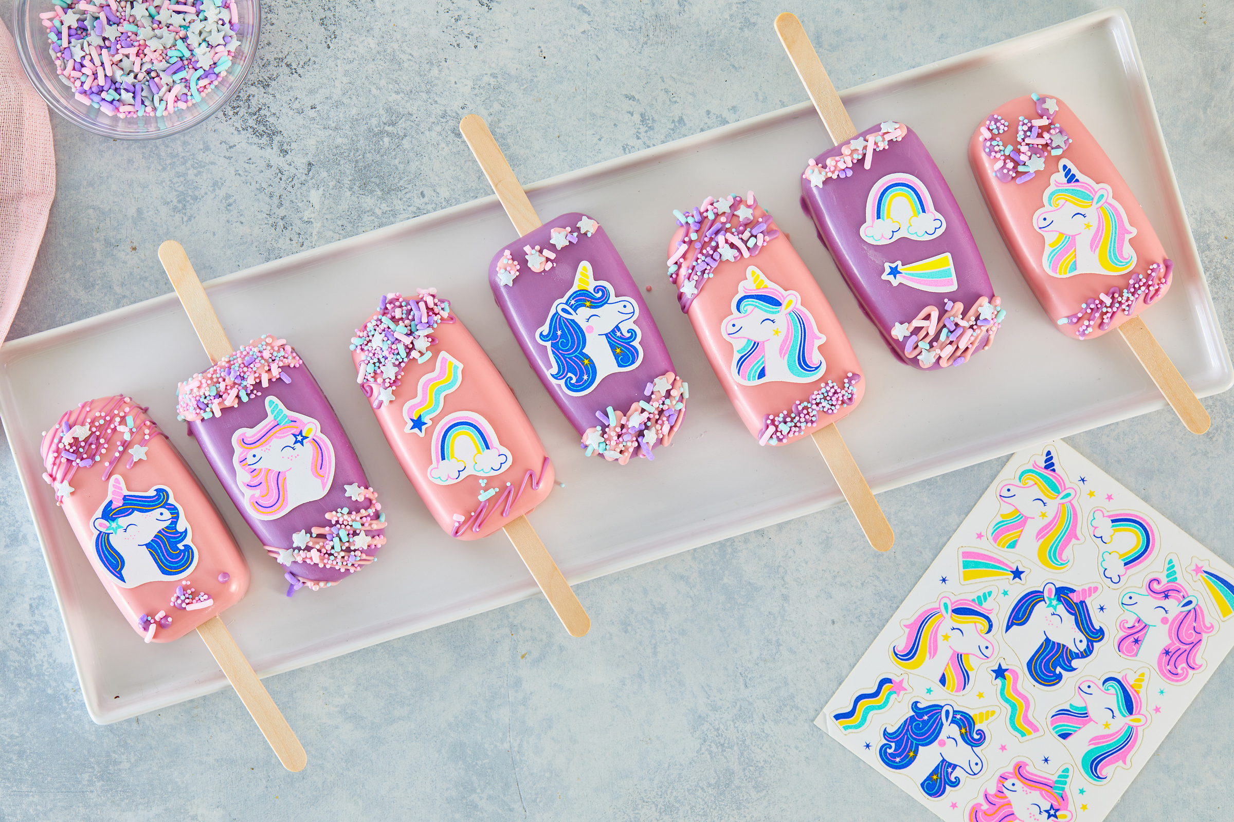 Cakesicles with Unicorn Edible Stickers