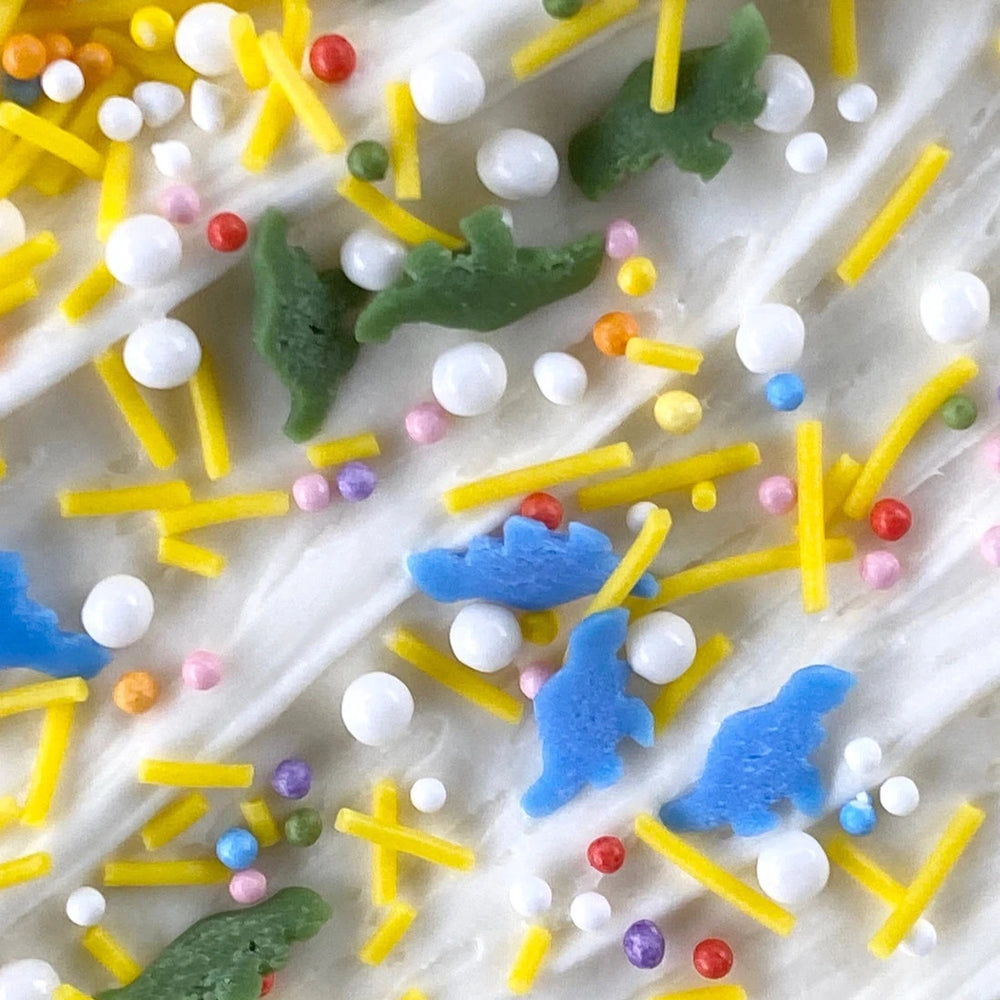 All natural dinosaur sprinkles for edible cupcake toppers and cake decorating.