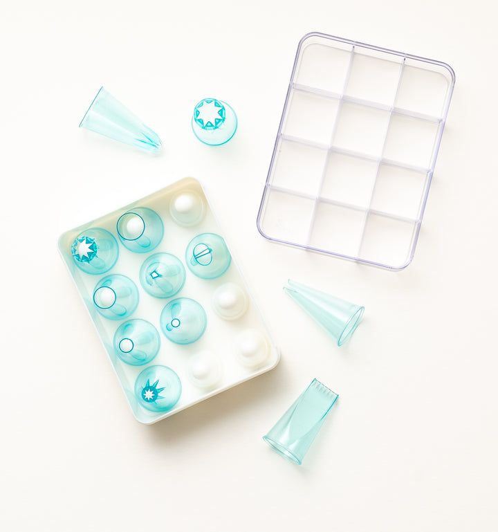 12 piece large pastry piping tip set in plastic storage case