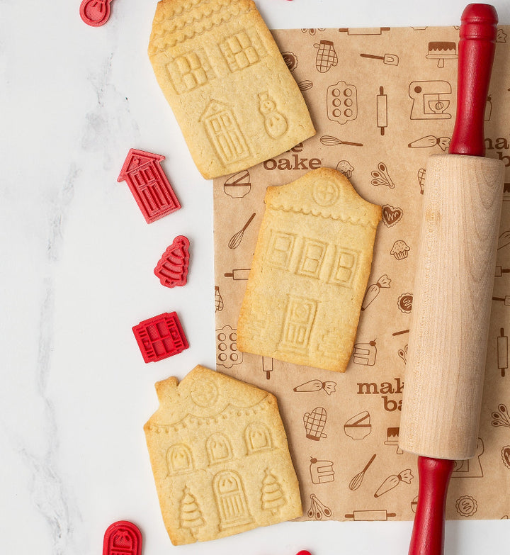 Holiday Village Cookie Making Gift Set with Rolling Pin