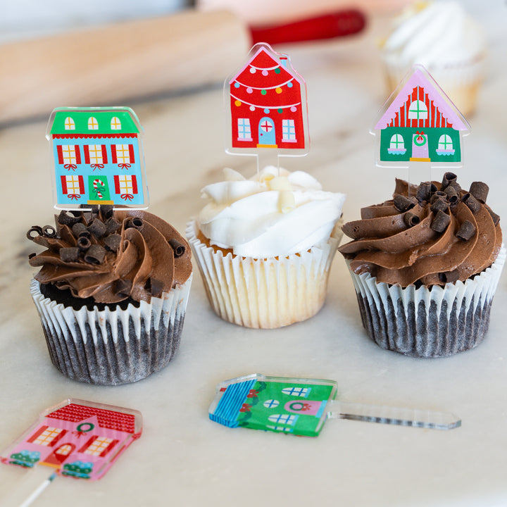 Holiday Village Reusable Acrylic Treat Toppers