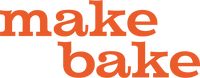 Tomato colored 'Make Bake' brand logo.