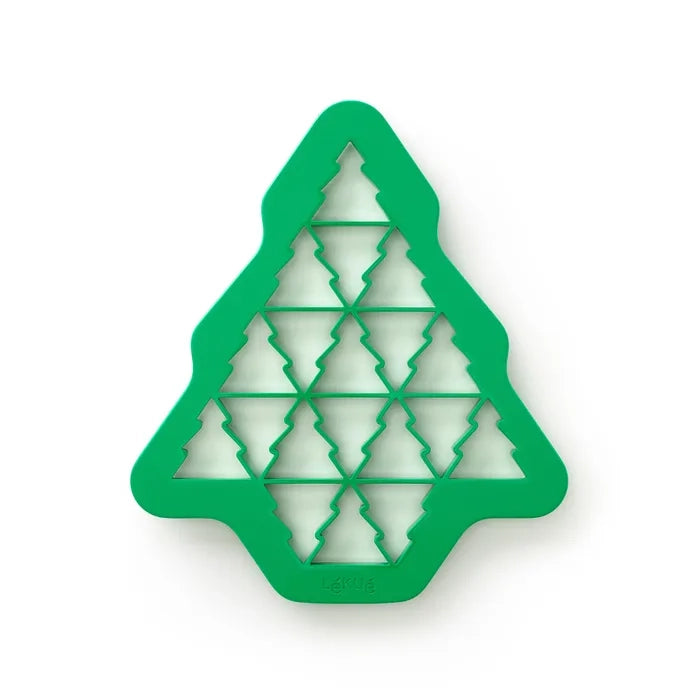 green cookie multi-cutter that cuts out multiple tree shaped cookies at once.
