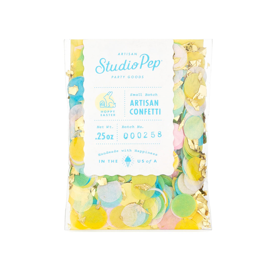 Packaged confetti with colorful design and 'Artisan Studio Pop' branding on a white background