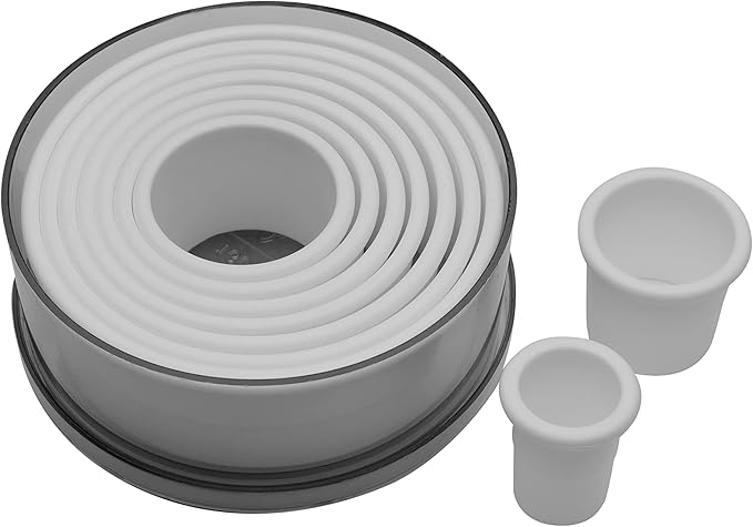 round cookie cutter set in plastic clear storage container