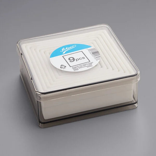 square cookie cutter set in plastic clear storage container